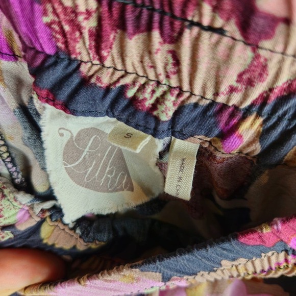 Lilka Anthropologie Huntington Beach Floral Pants S Purple Navy Elastic Waist - Picture 6 of 9